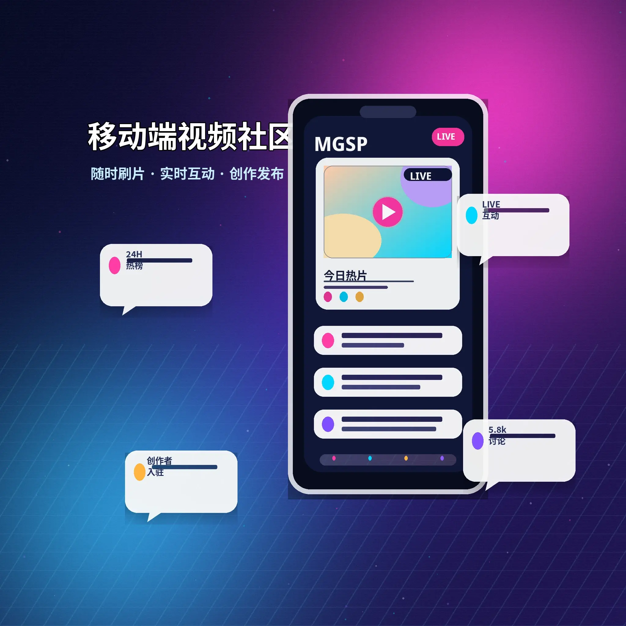 蘑菇视频APP服务与内容浏览示意